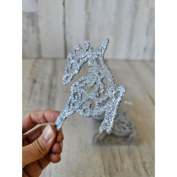 Glitter silver reindeer ornament set Xmas tree - Picture 3 of 6